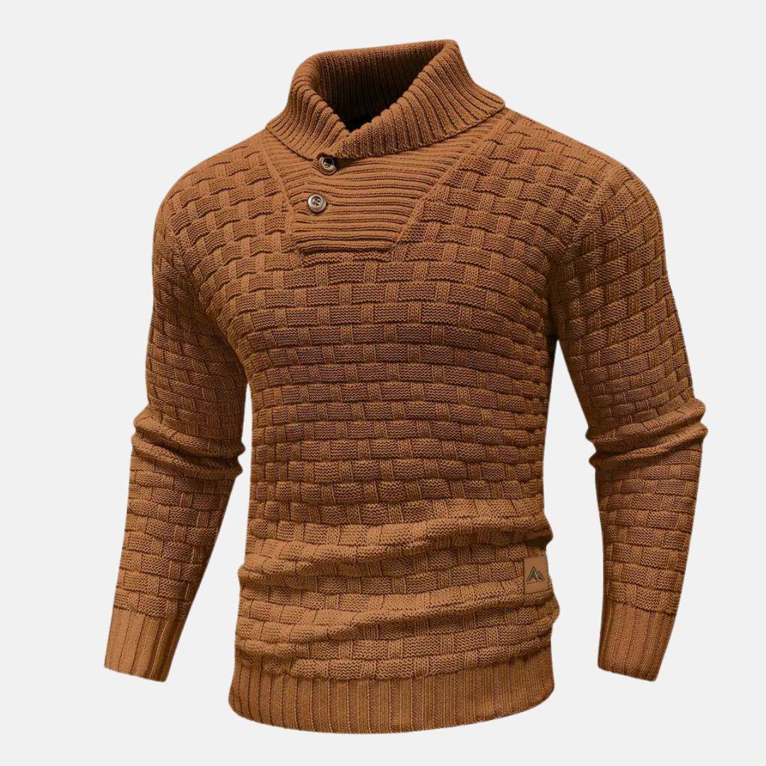 Men’s Button-Up Knit Sweater | Basket Weave Texture | Smart Casual Wear