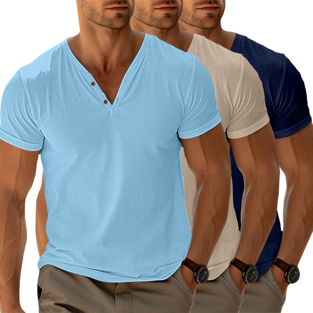 Men's Short-Sleeve V-Neck Henley Shirt | Slim Fit | Casual Summer Essential
