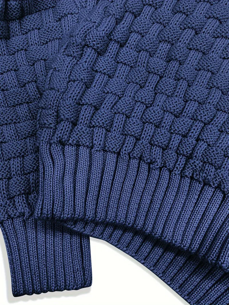 Men’s Button-Up Knit Sweater | Basket Weave Texture | Smart Casual Wear