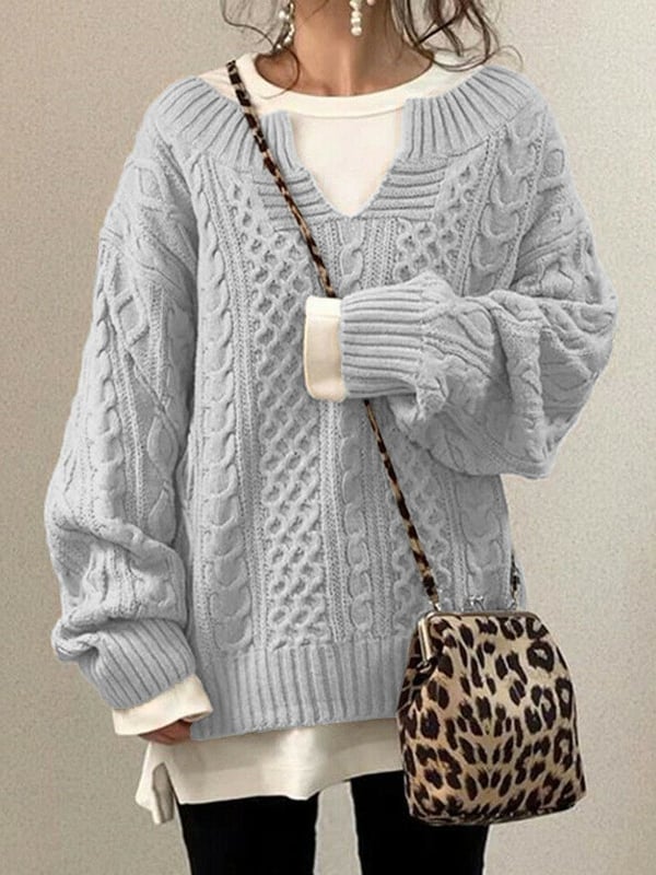 Oversized Cable-Knit Sweater | Cozy and Relaxed | Classic V-Neck