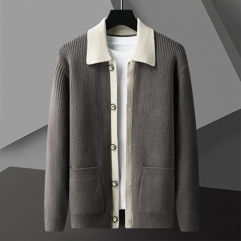 Contrast-Collar Button-Up Cardigan | Refined Style | Cozy Fit