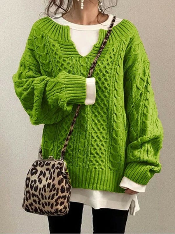 Oversized Cable-Knit Sweater | Cozy and Relaxed | Classic V-Neck