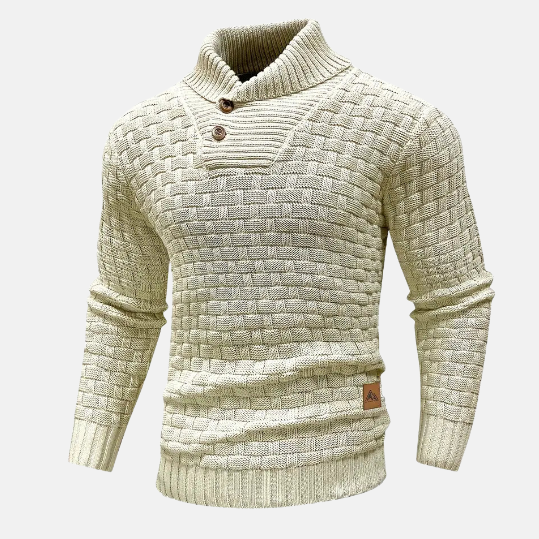 Men’s Button-Up Knit Sweater | Basket Weave Texture | Smart Casual Wear