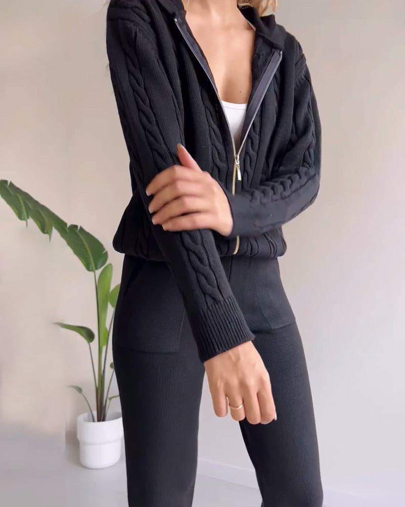 Casual Two-Piece Set | Cable Knit Design | Relaxed Loungewear