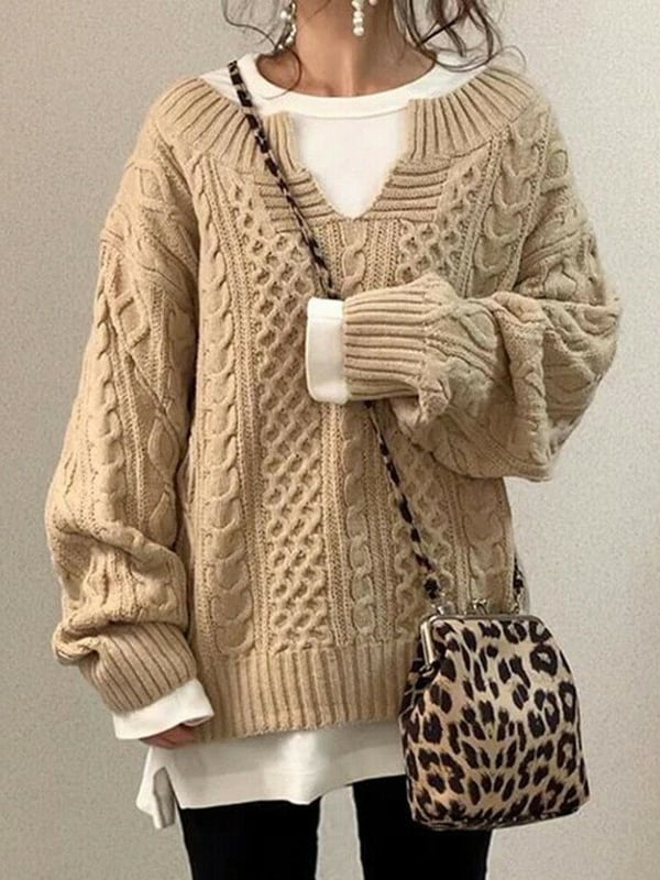 Oversized Cable-Knit Sweater | Cozy and Relaxed | Classic V-Neck