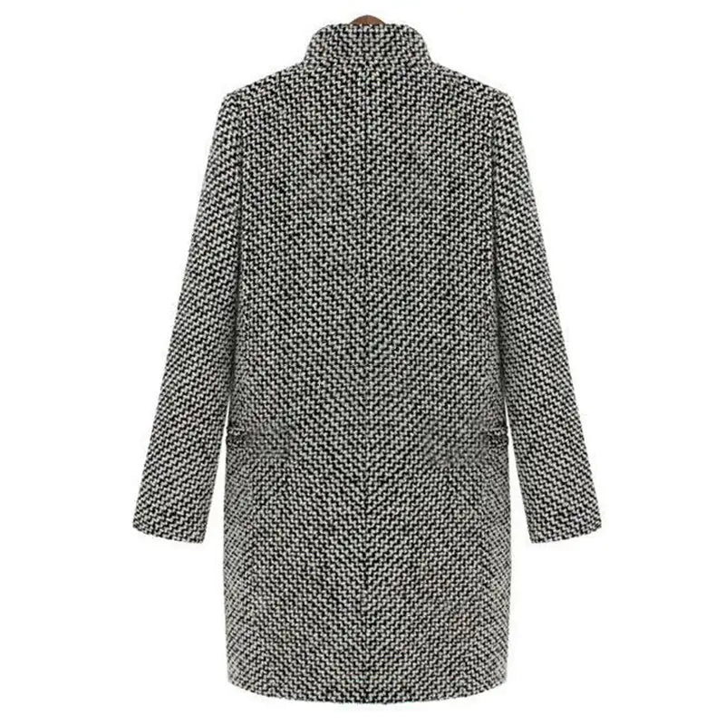 Herringbone Tweed Long Coat | Faux Fur Lining | Timeless Elegance