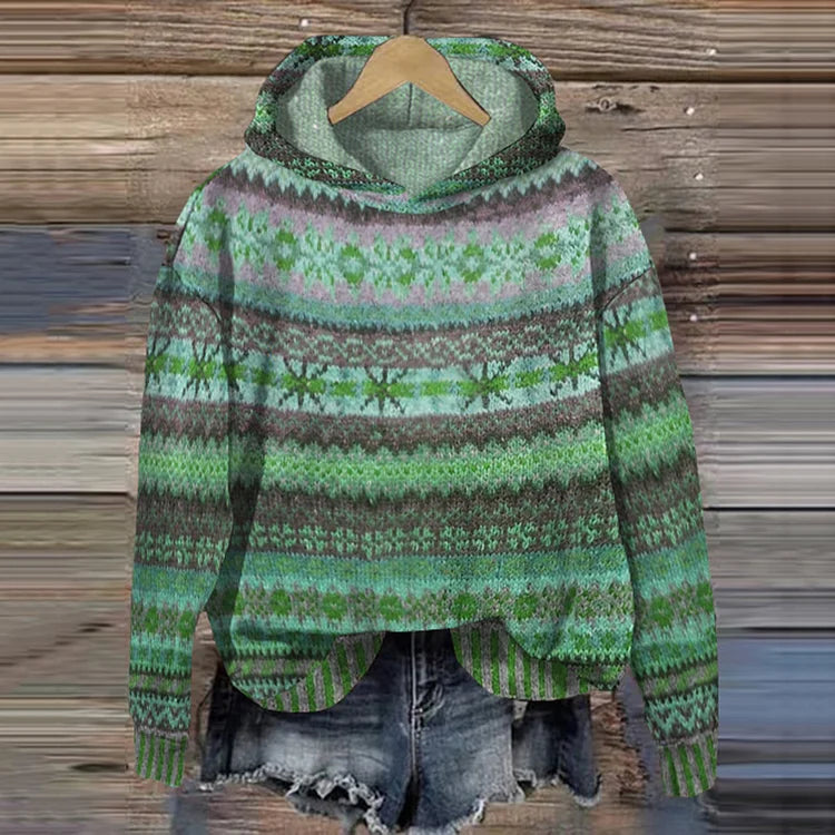 Fair Isle Knit Hoodie | Multicolor Boho Style | Cozy and Relaxed