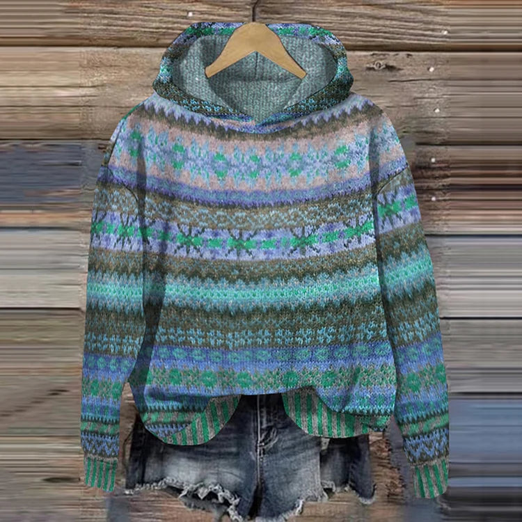 Fair Isle Knit Hoodie | Multicolor Boho Style | Cozy and Relaxed