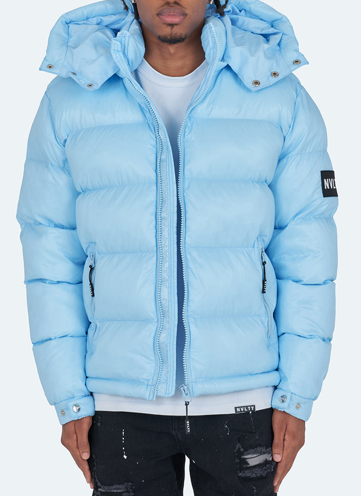 Sky-Blue Puffer Jacket | Insulated Design | Bold and Warm