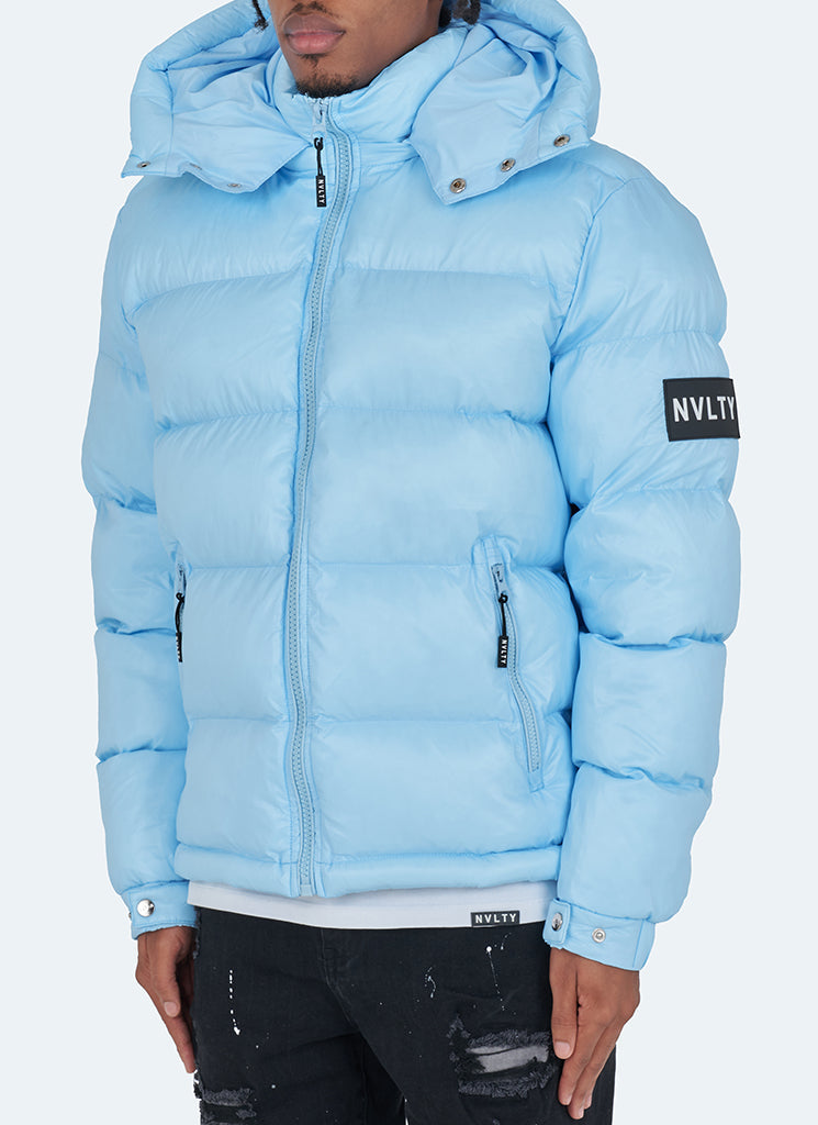 Sky-Blue Puffer Jacket | Insulated Design | Bold and Warm