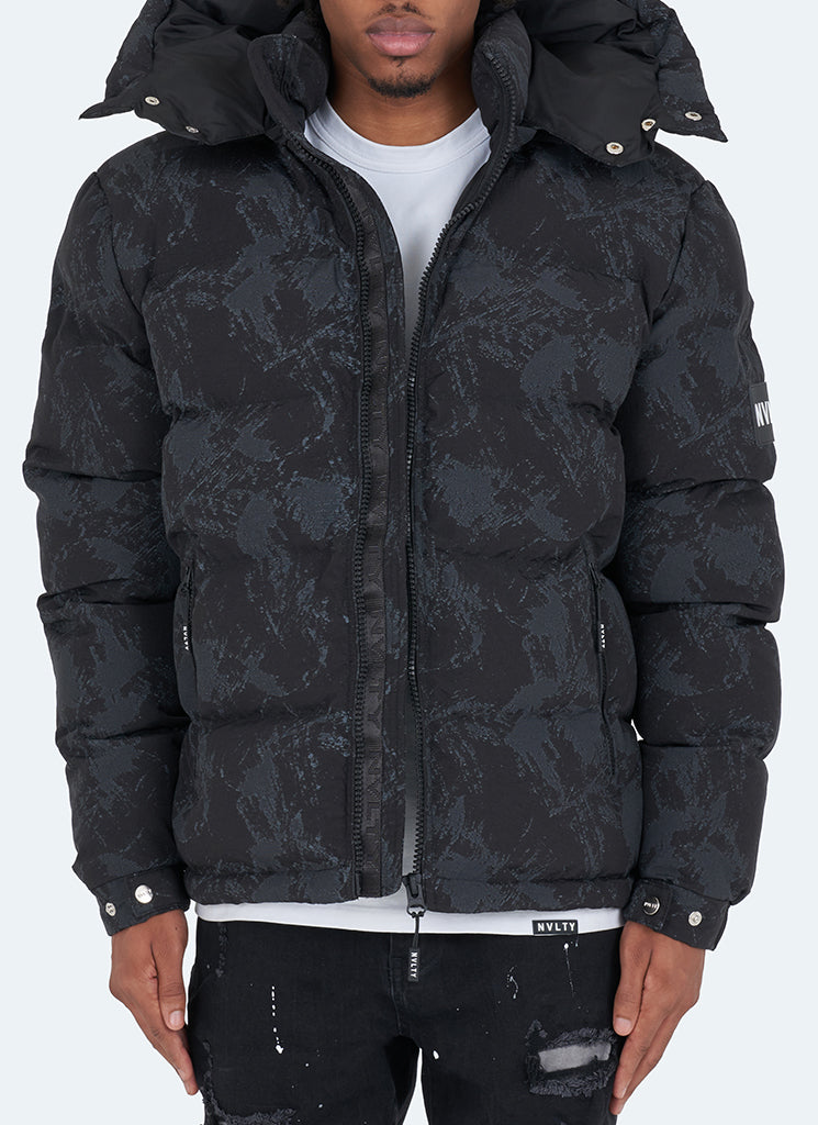 Patterned Hooded Puffer Jacket | Stylish Warmth | Unique Design
