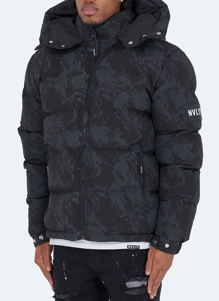 Patterned Hooded Puffer Jacket | Stylish Warmth | Unique Design