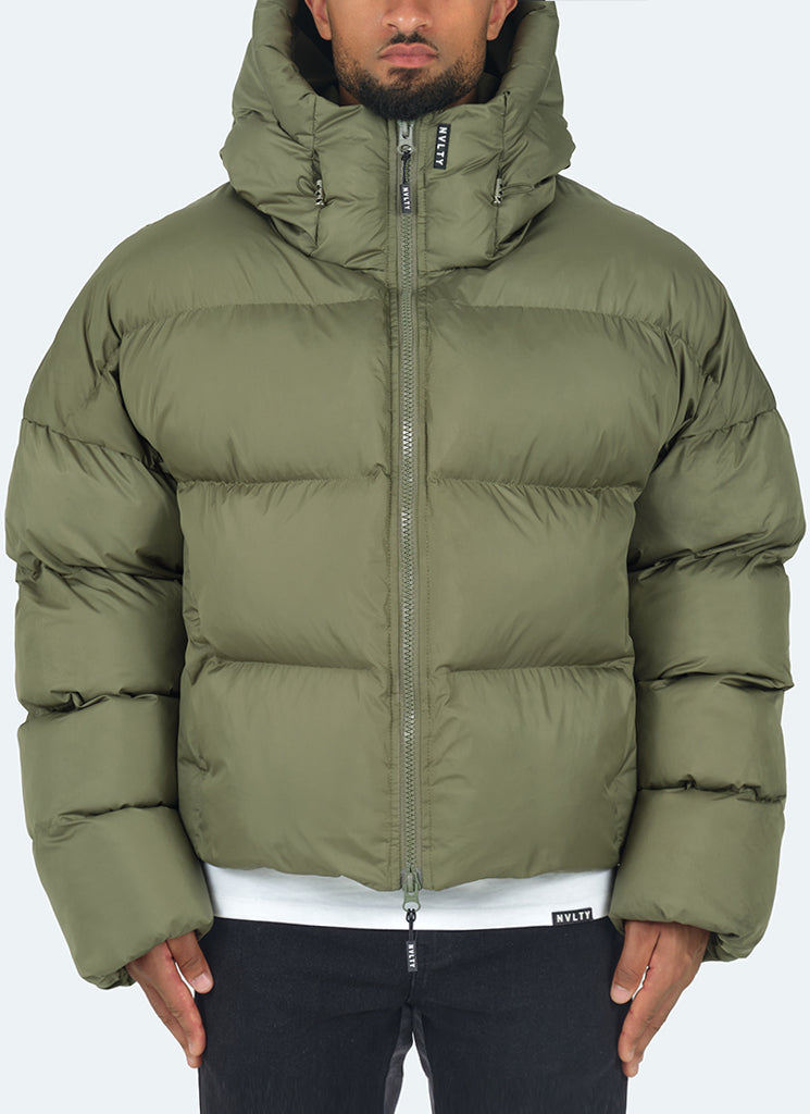 Hooded Puffer Jacket | Olive Green | Warm and Stylish