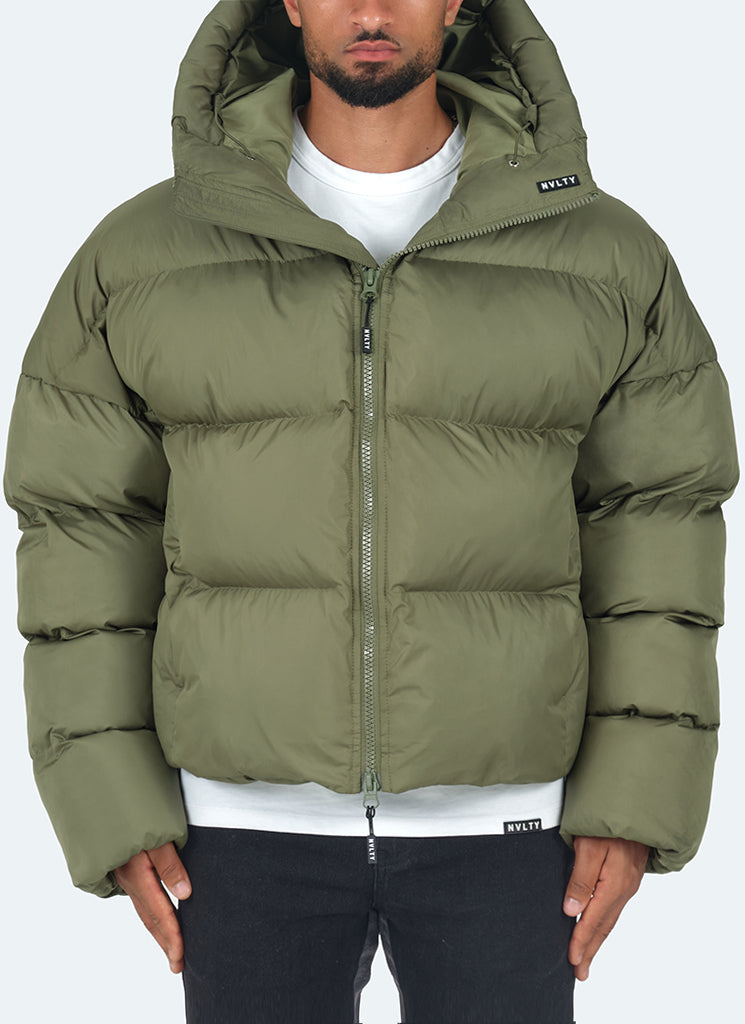 Hooded Puffer Jacket | Olive Green | Warm and Stylish
