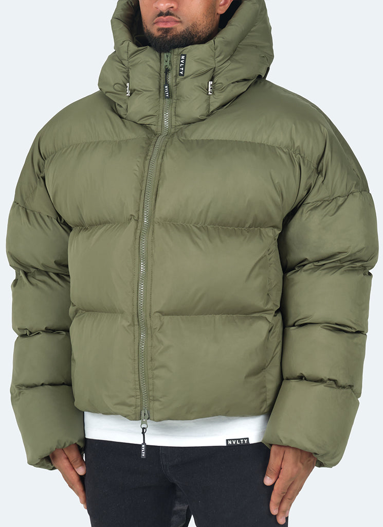 Hooded Puffer Jacket | Olive Green | Warm and Stylish