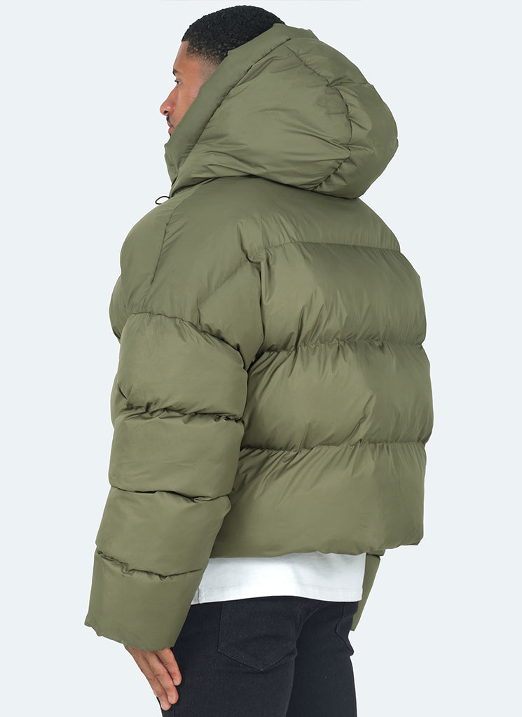 Hooded Puffer Jacket | Olive Green | Warm and Stylish
