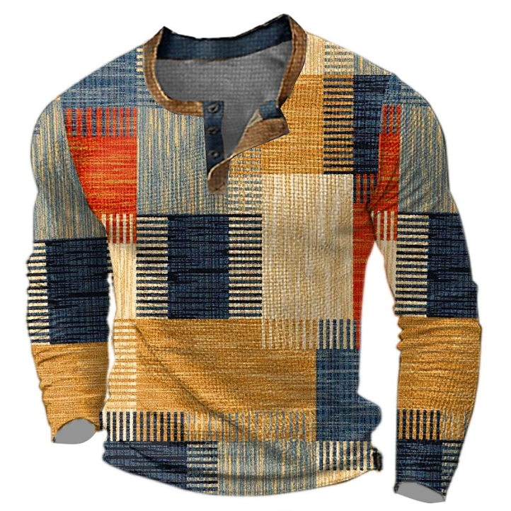 Patchwork Henley Shirt | Multicolor Design | Casual Comfort