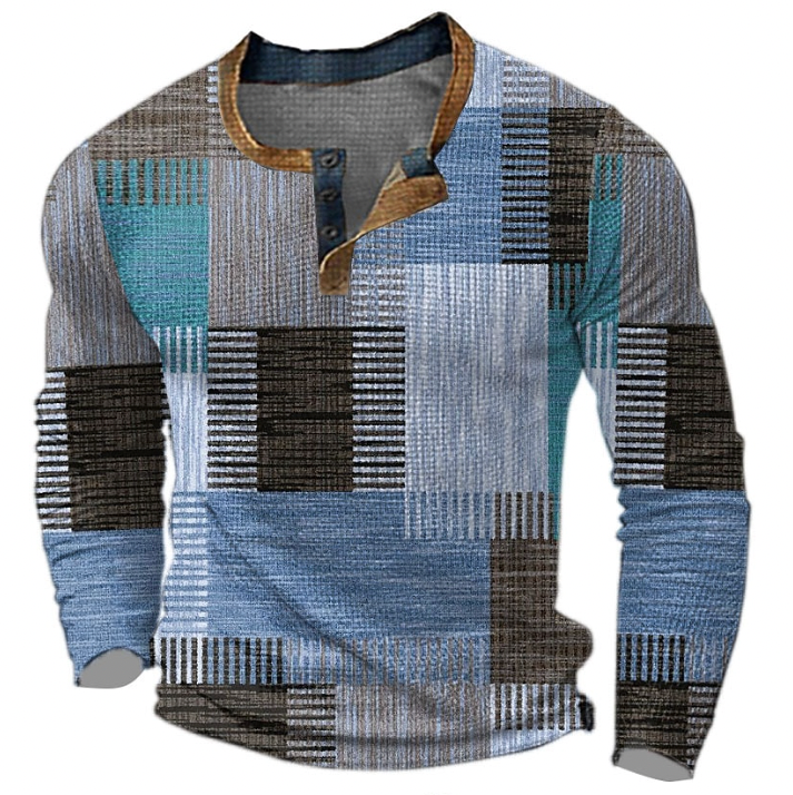 Patchwork Henley Shirt | Multicolor Design | Casual Comfort