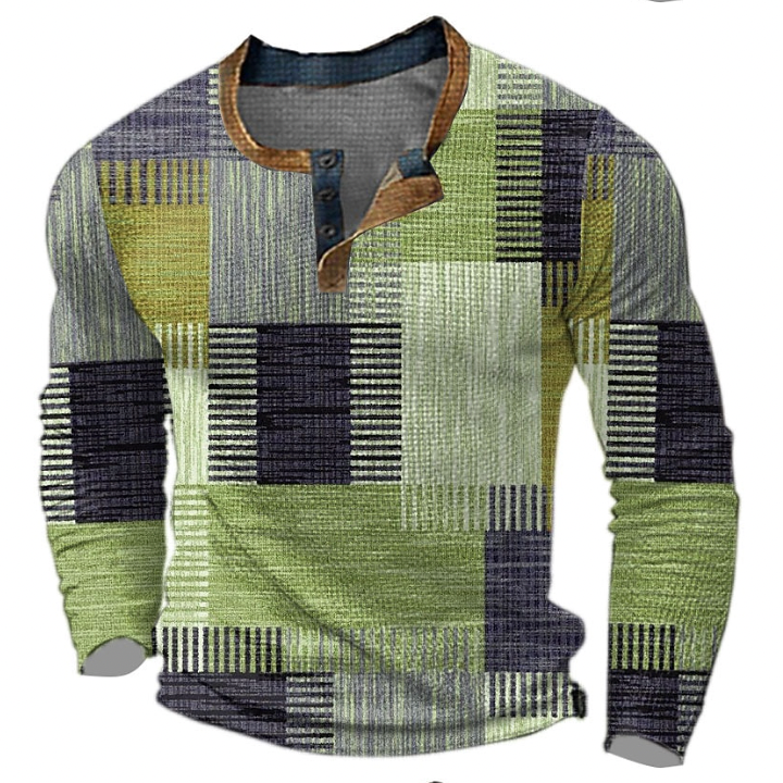 Patchwork Henley Shirt | Multicolor Design | Casual Comfort