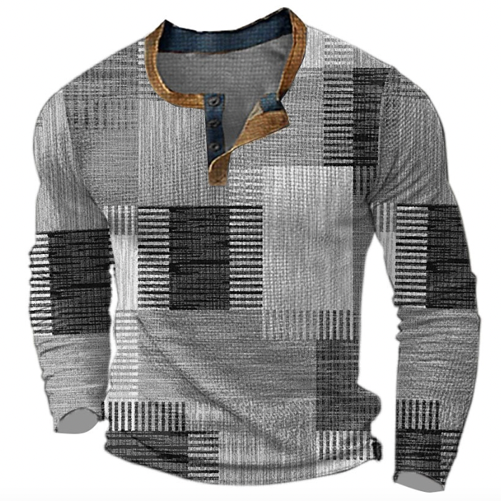 Patchwork Henley Shirt | Multicolor Design | Casual Comfort