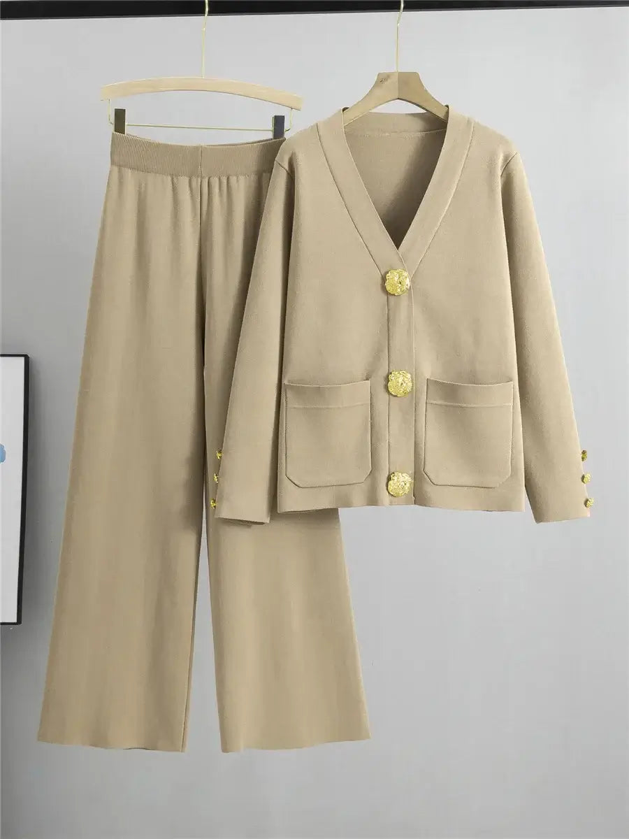 Women’s Knitwear Set | Gold Button Detail | Everyday Elegance