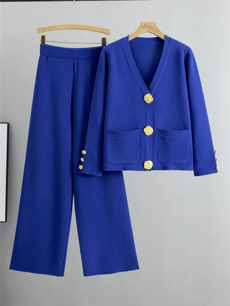 Women’s Knitwear Set | Gold Button Detail | Everyday Elegance
