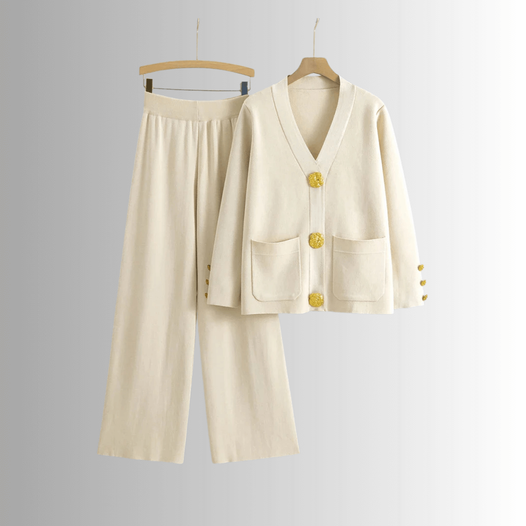 Women’s Knitwear Set | Gold Button Detail | Everyday Elegance