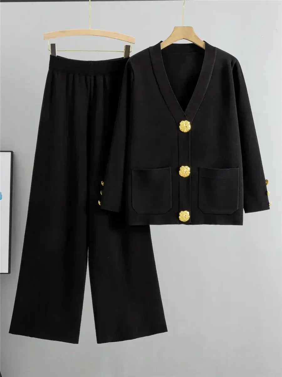 Women’s Knitwear Set | Gold Button Detail | Everyday Elegance