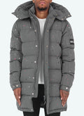 Longline Grey Puffer Jacket | Splatter Design | Warm and Sleek