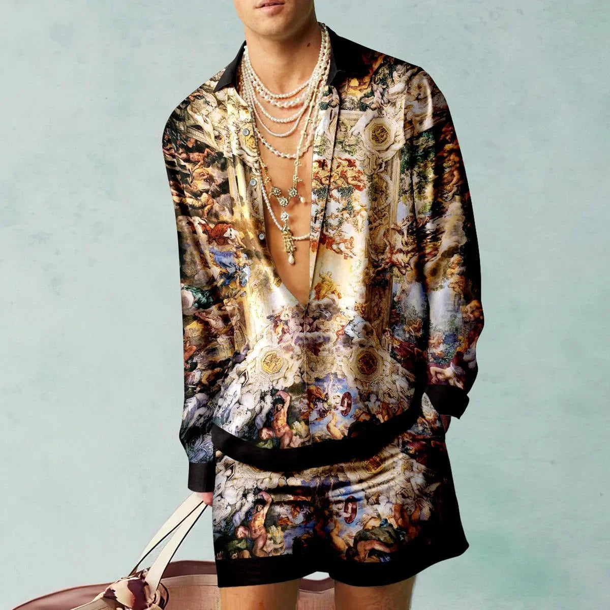 Men's Printed Silk Two-Piece Set | Relaxed Fit | Vibrant Resort Wear