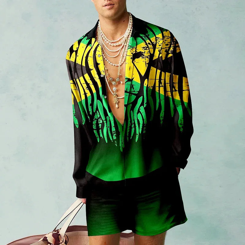 Men's Printed Silk Two-Piece Set | Relaxed Fit | Vibrant Resort Wear