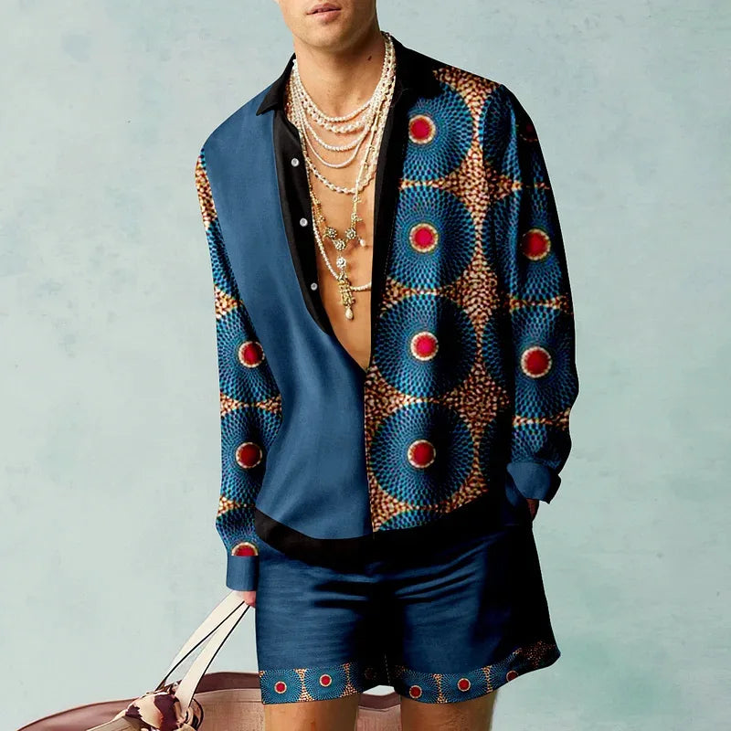 Men's Printed Silk Two-Piece Set | Relaxed Fit | Vibrant Resort Wear