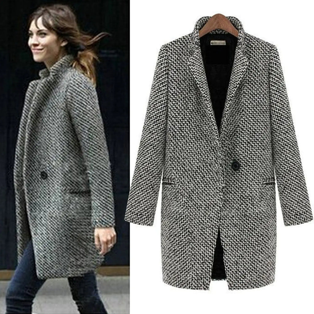 Classic Herringbone Coat | Tailored Fit | Wool Blend | Elegant Outerwear