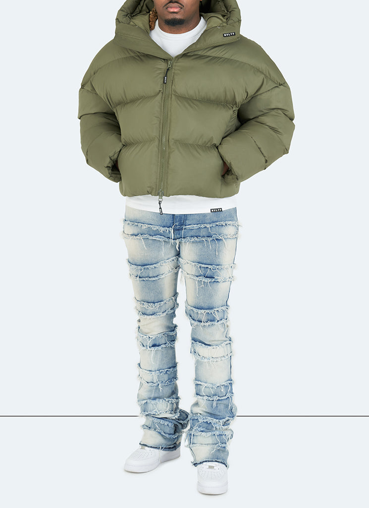 Hooded Puffer Jacket | Olive Green | Warm and Stylish