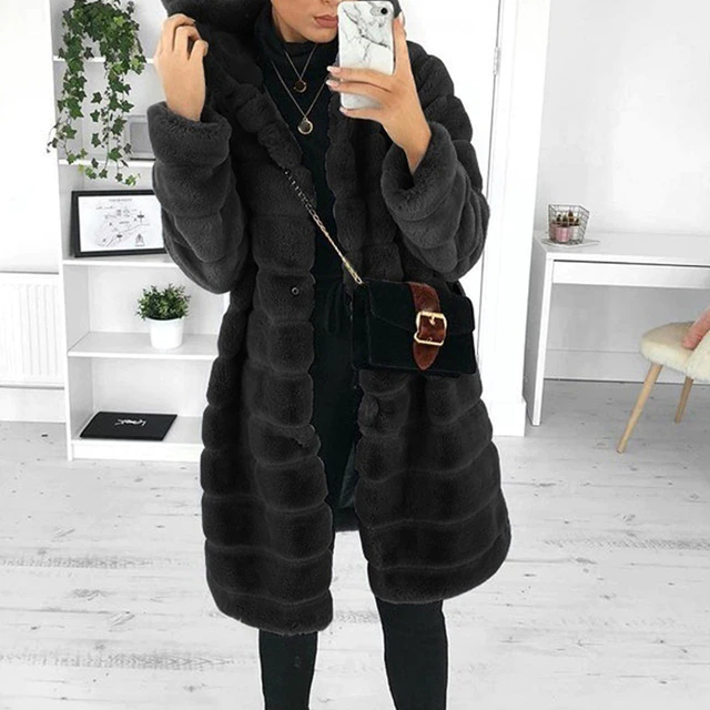 Long Faux Fur Coat with Hood | Elegant & Warm | Winter Glamour
