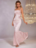 Satin Evening Gown | Floral Jacquard with Lace-Up Back | Formal Wear