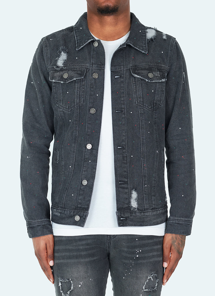 Distressed Black Denim Jacket | Slim Fit | Rugged and Stylish