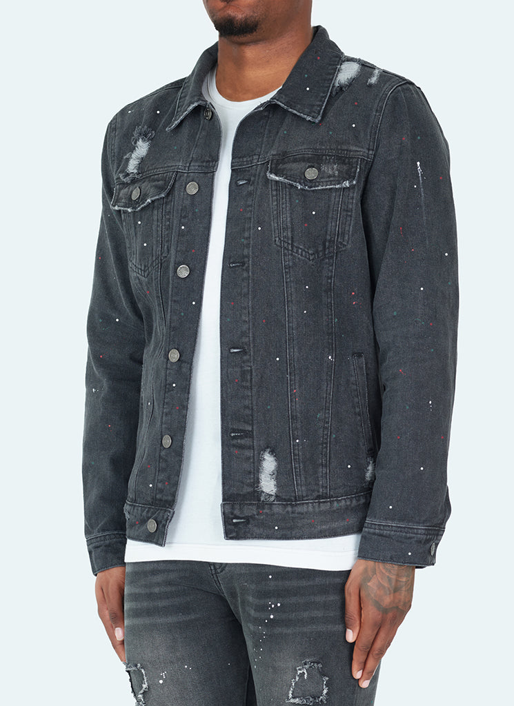 Distressed Black Denim Jacket | Slim Fit | Rugged and Stylish