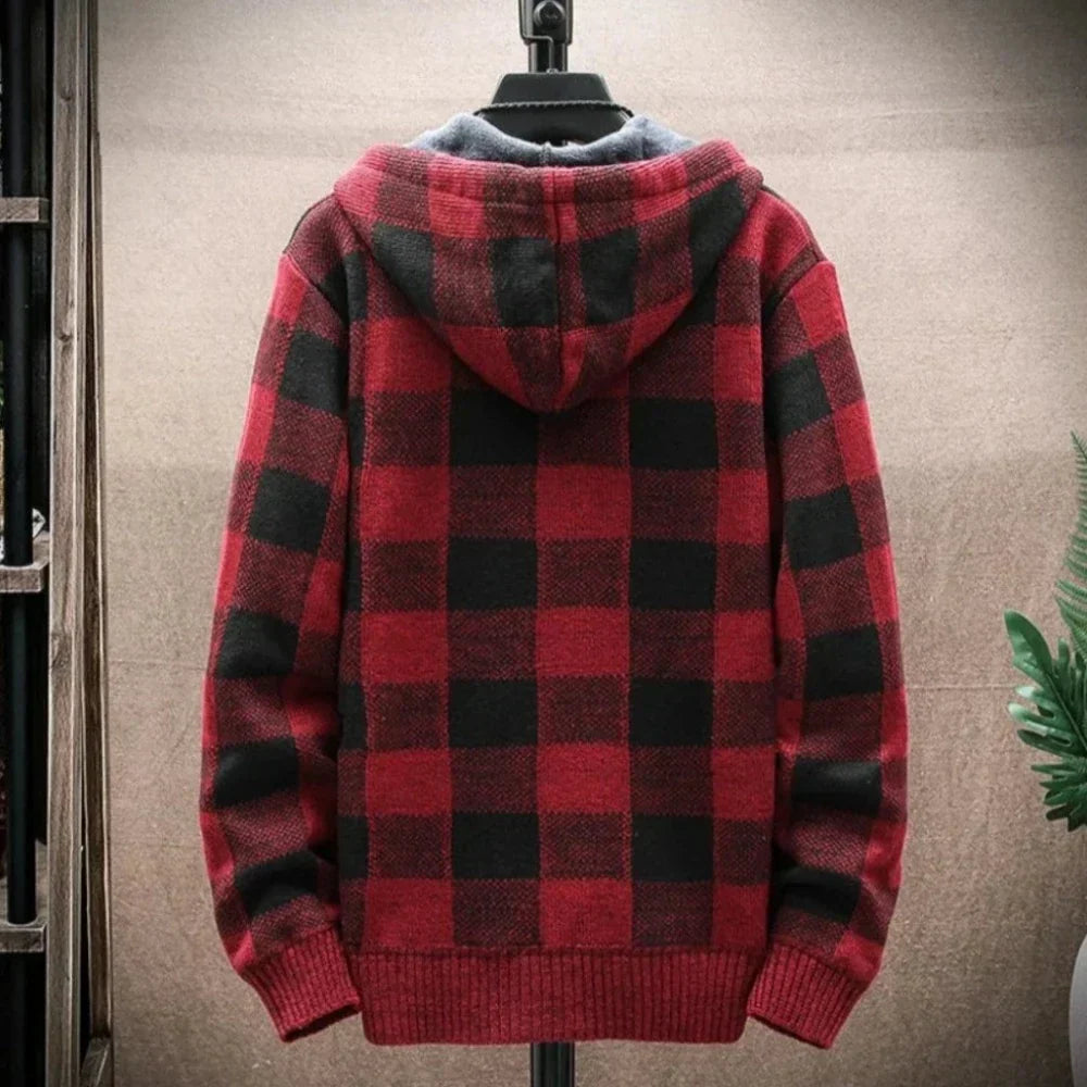 Men's Hooded Jacket | Plaid Design, Zipped Front, Casual Wear | Autumn & Winter