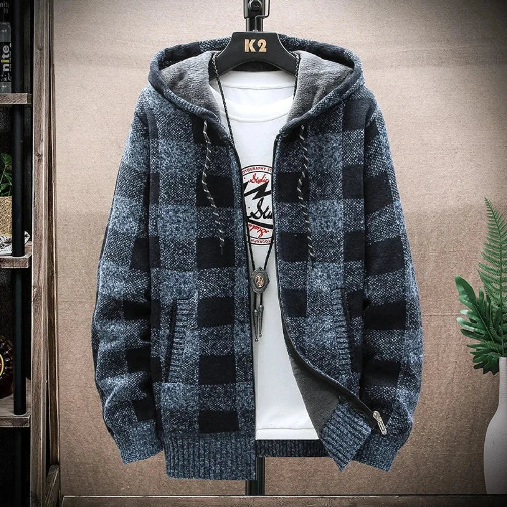 Men's Hooded Jacket | Plaid Design, Zipped Front, Casual Wear | Autumn & Winter