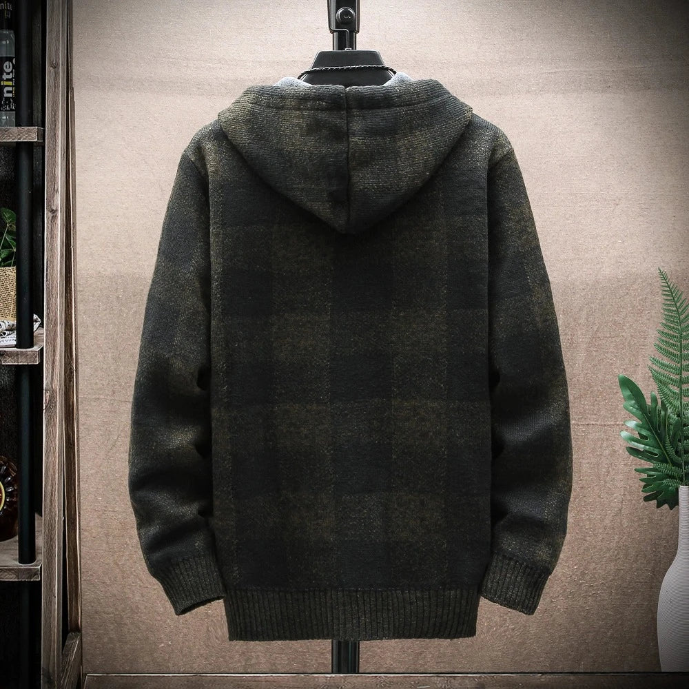 Men's Hooded Jacket | Plaid Design, Zipped Front, Casual Wear | Autumn & Winter