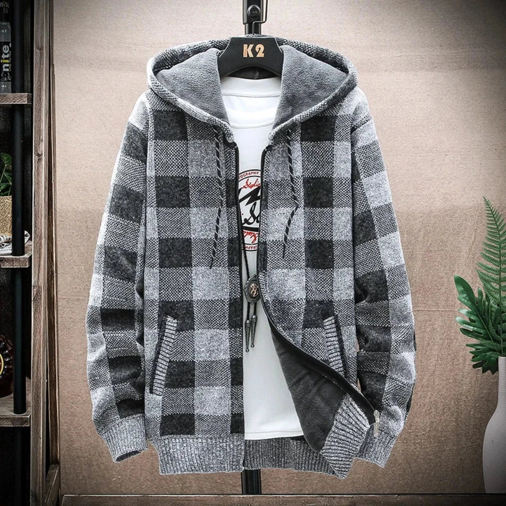 Men's Hooded Jacket | Plaid Design, Zipped Front, Casual Wear | Autumn & Winter