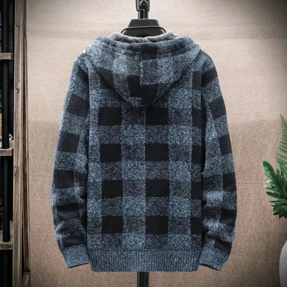 Men's Hooded Jacket | Plaid Design, Zipped Front, Casual Wear | Autumn & Winter