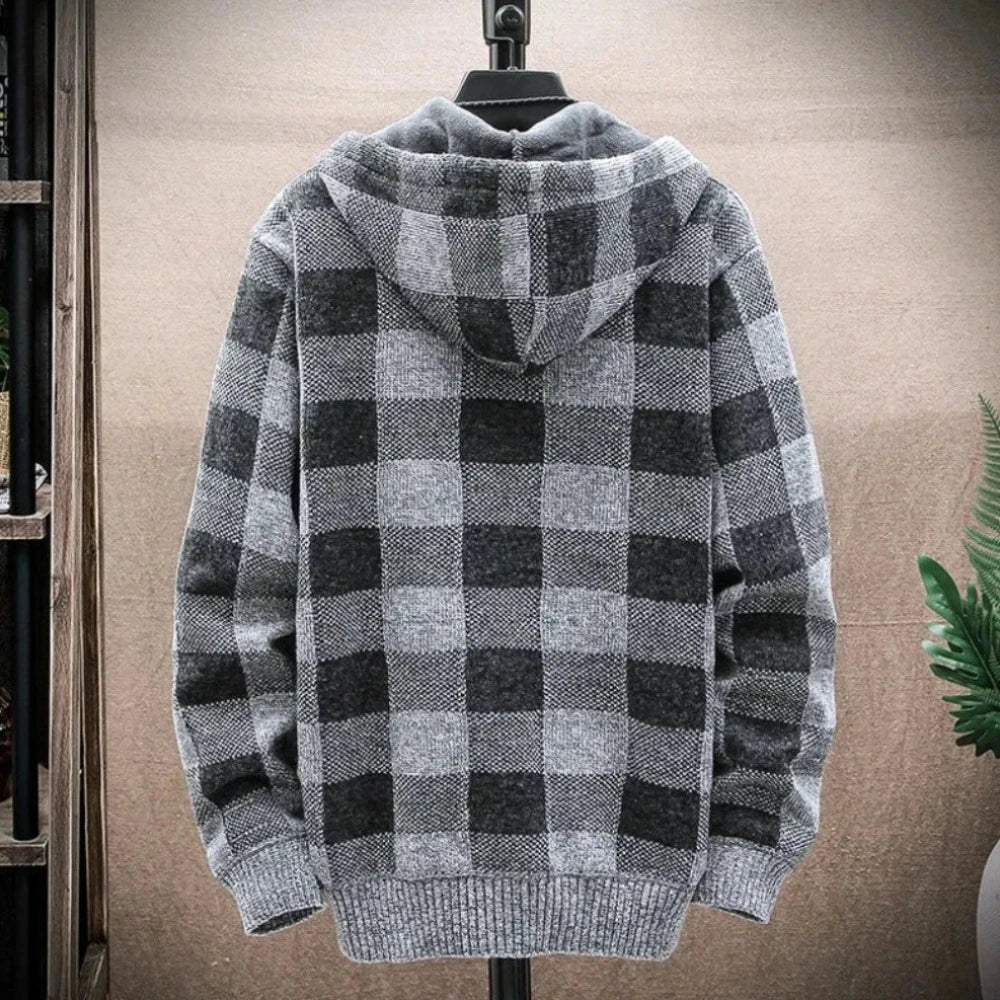 Men's Hooded Jacket | Plaid Design, Zipped Front, Casual Wear | Autumn & Winter