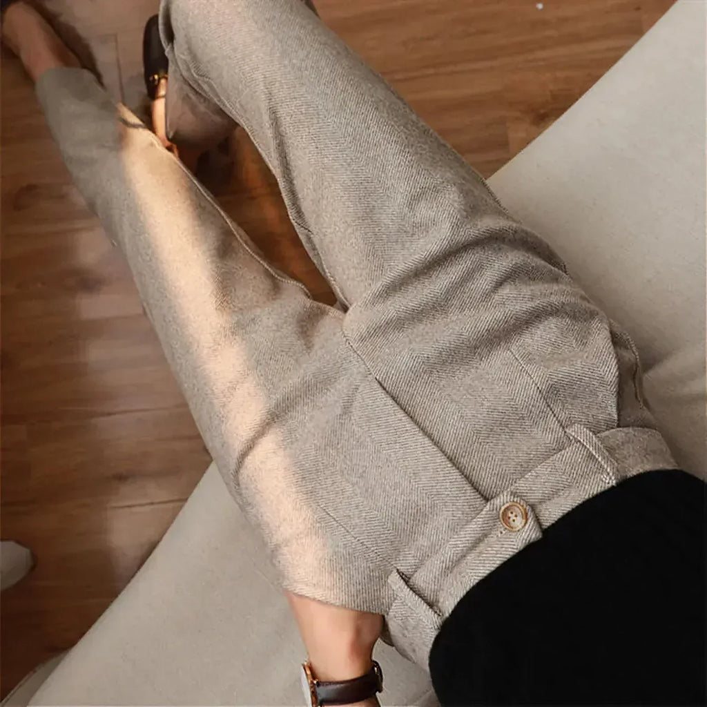 High-Waisted Wool Blend Pants | Tailored Fit | Warm Winter Trousers