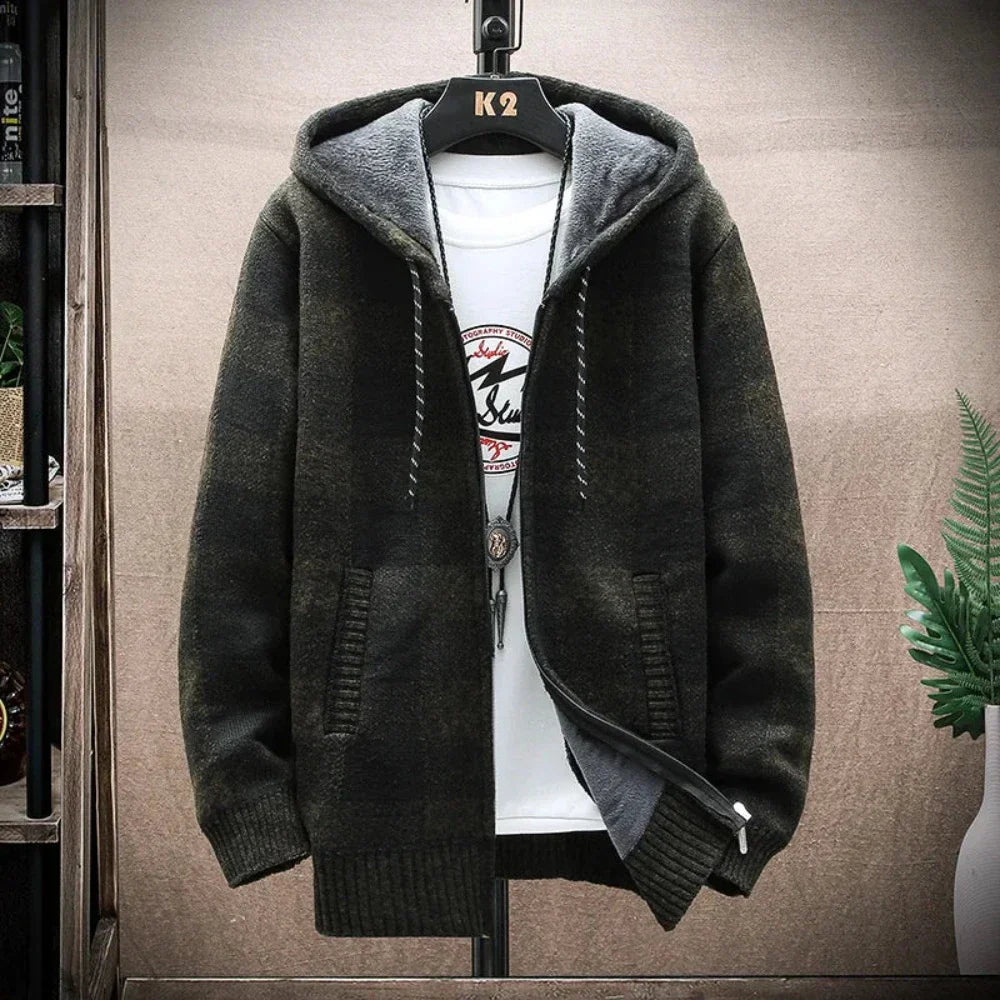 Men's Hooded Jacket | Plaid Design, Zipped Front, Casual Wear | Autumn & Winter