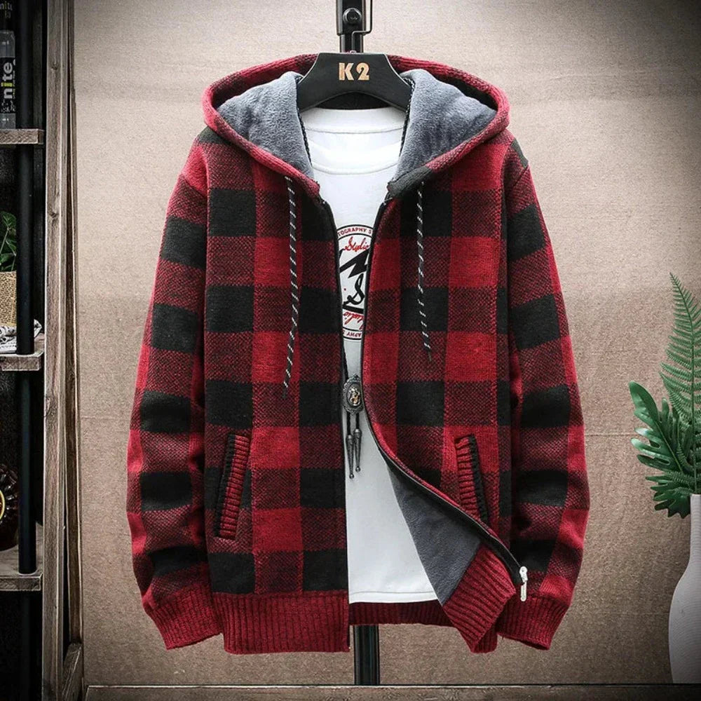 Men's Hooded Jacket | Plaid Design, Zipped Front, Casual Wear | Autumn & Winter