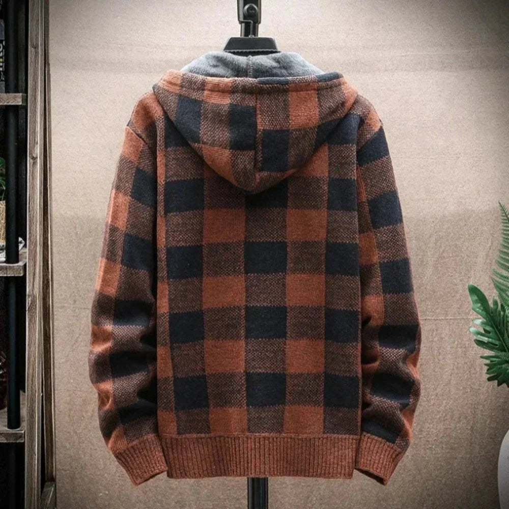Men's Hooded Jacket | Plaid Design, Zipped Front, Casual Wear | Autumn & Winter
