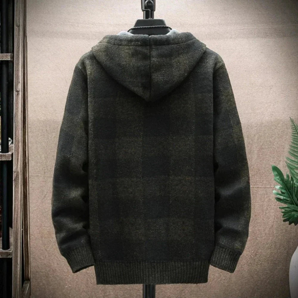 Men's Hooded Jacket | Plaid Design, Zipped Front, Casual Wear | Autumn & Winter