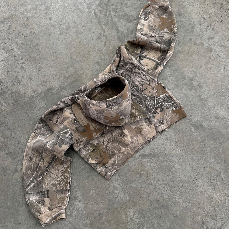 Cropped Camo Hoodie | Raw Hem | Rugged and Stylish